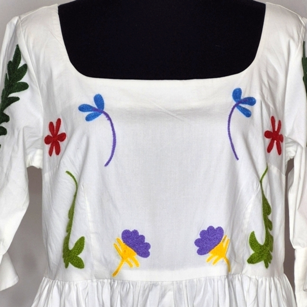 eShakti Floral Embroidered Cotton Poplin Dress - Size L - Picture 10 of 16